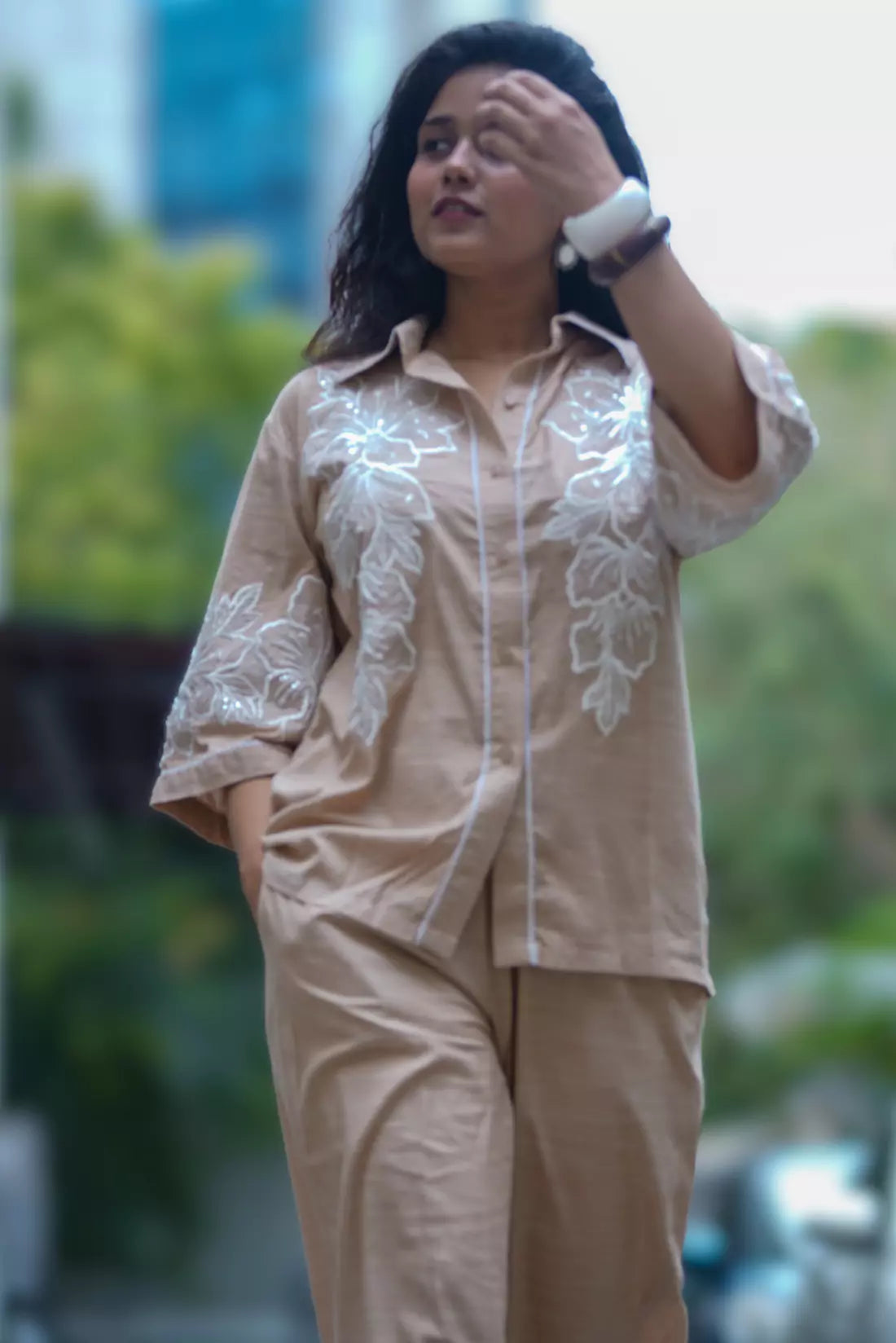 Malai Cotton Co-ord Sets with Organza Patches