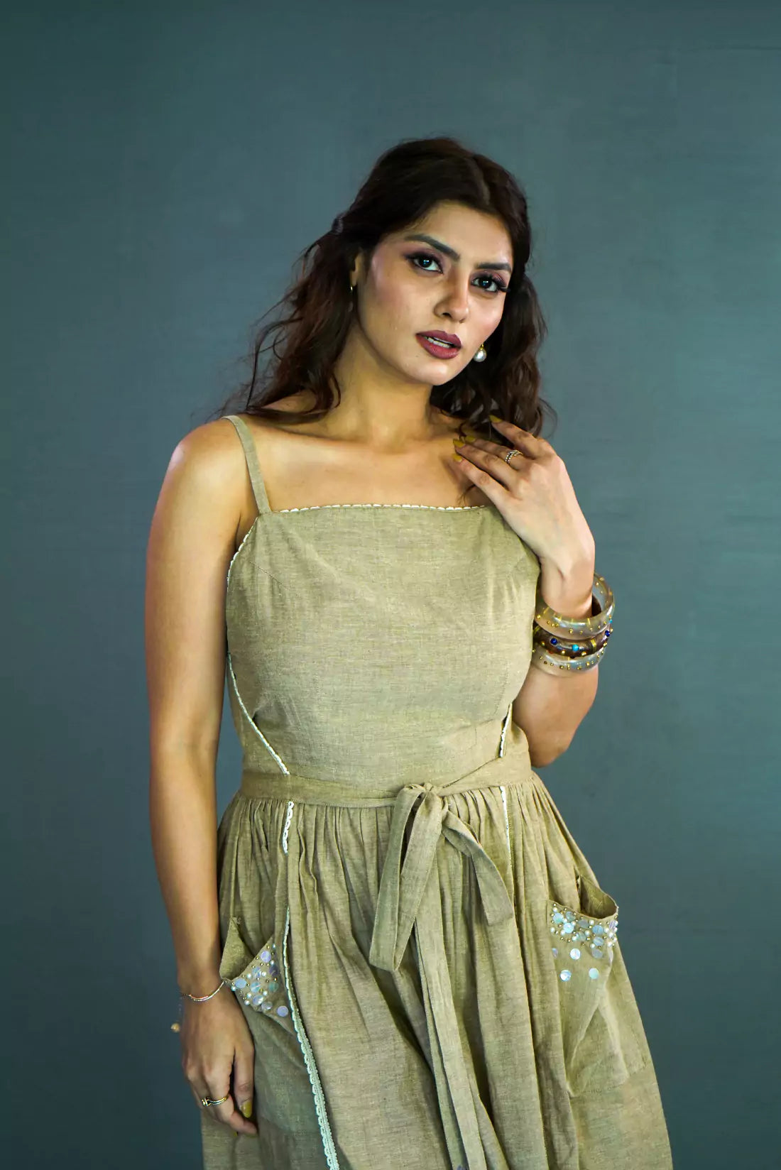 Sequin Pocket Wrap Dress