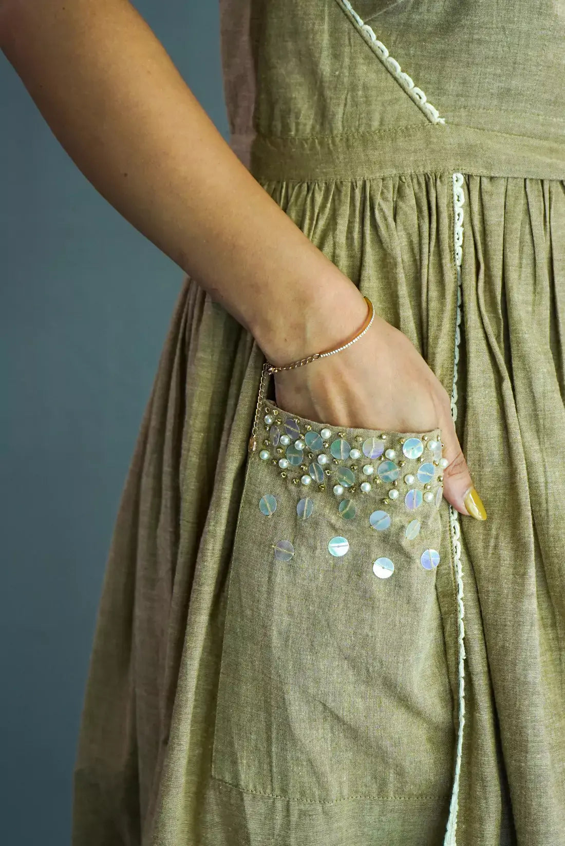 Sequin Pocket Wrap Dress