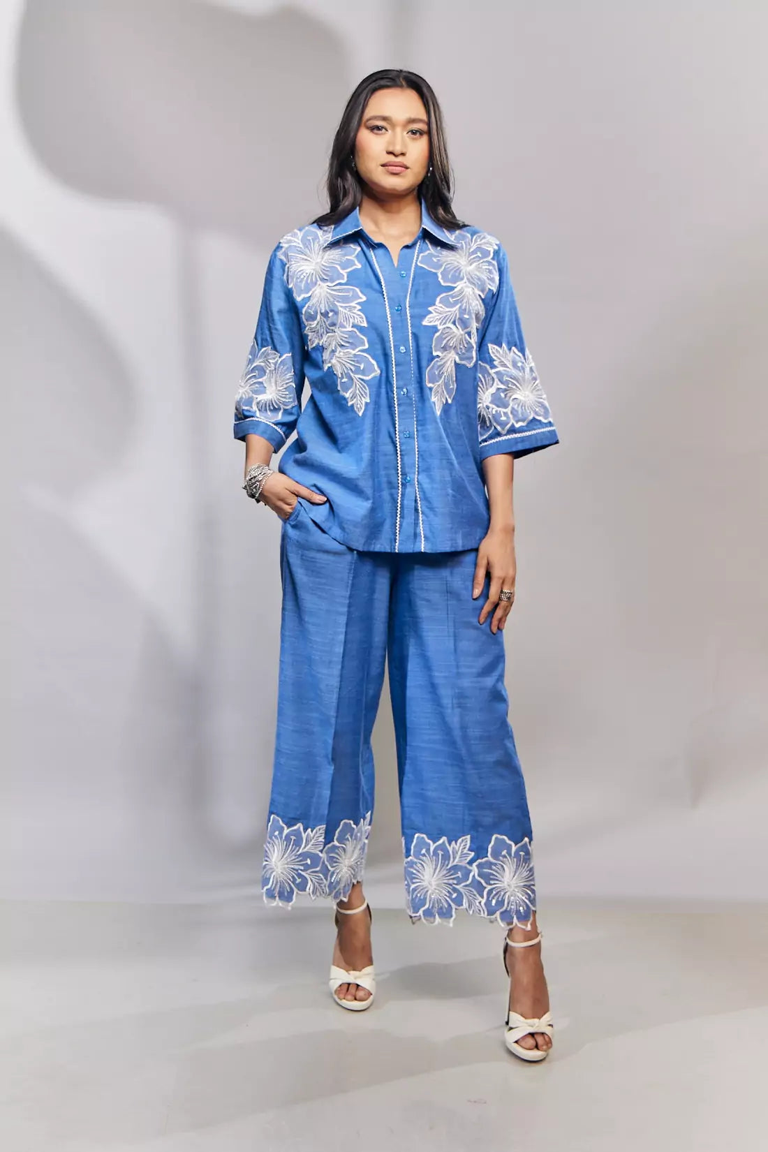 Malai Cotton Co-ord Sets with Organza Patches