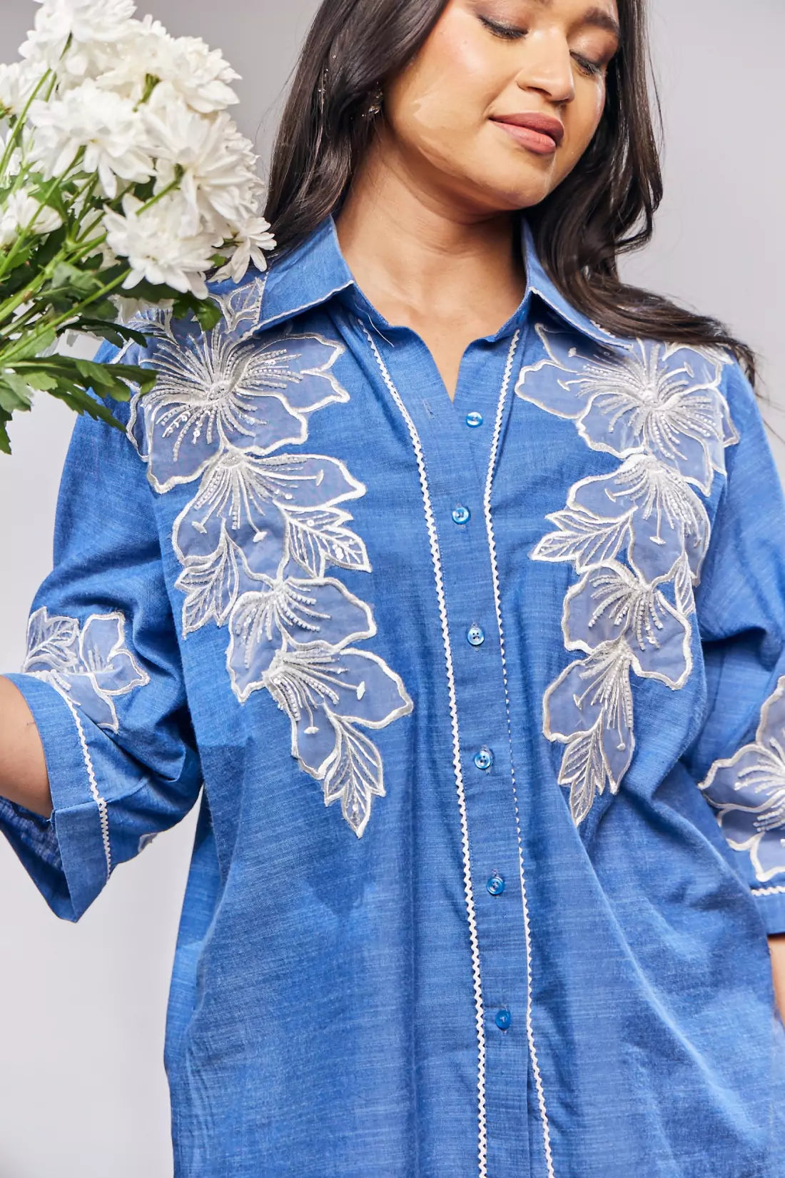 Malai Cotton Co-ord Sets with Organza Patches