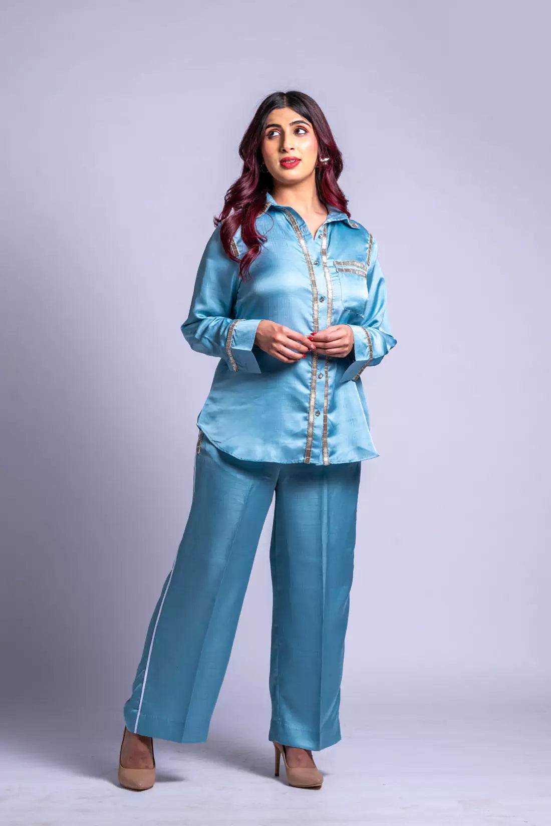 Nysa Silk Co-ord Sets with Trimming