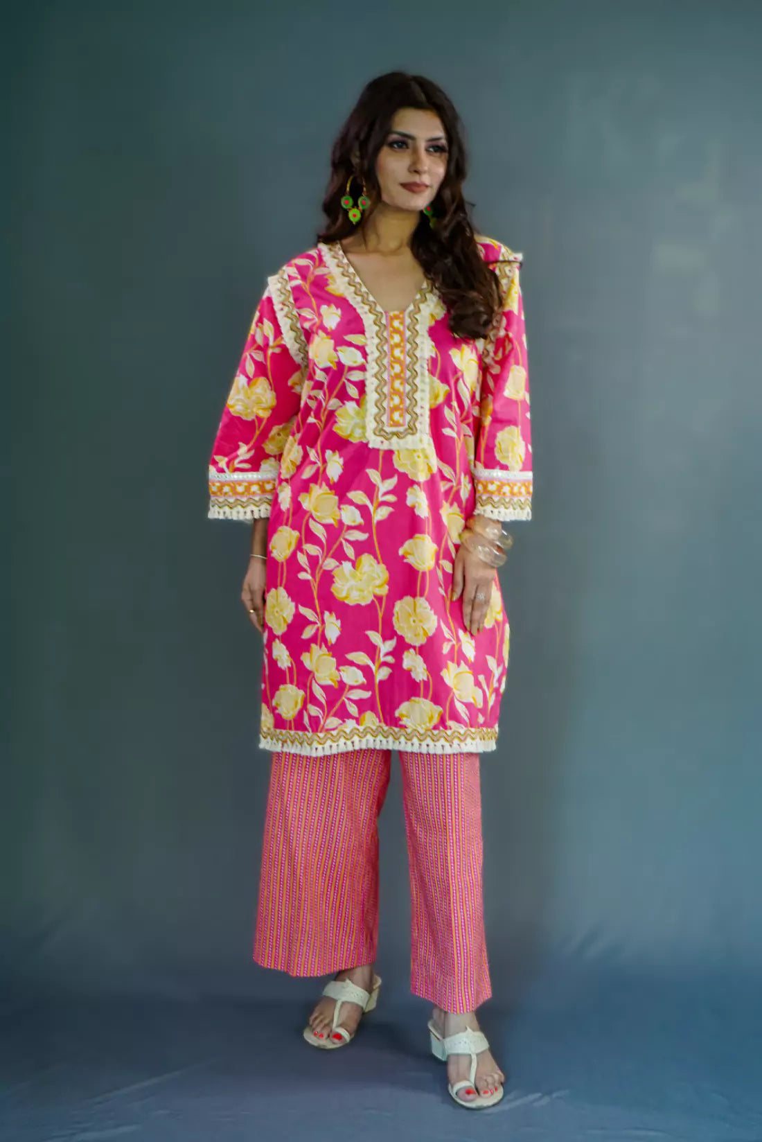 Lace Detail Cotton Kurta Set