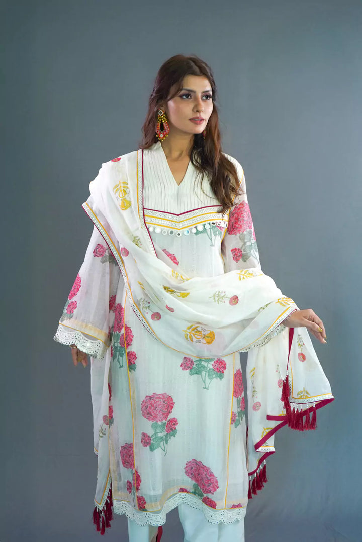 Chanderi Lucknowi Pant Kurta Set