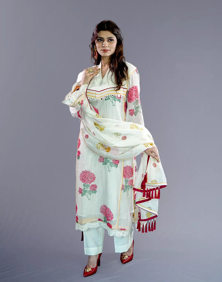 Chanderi Lucknowi Pant Kurta Set