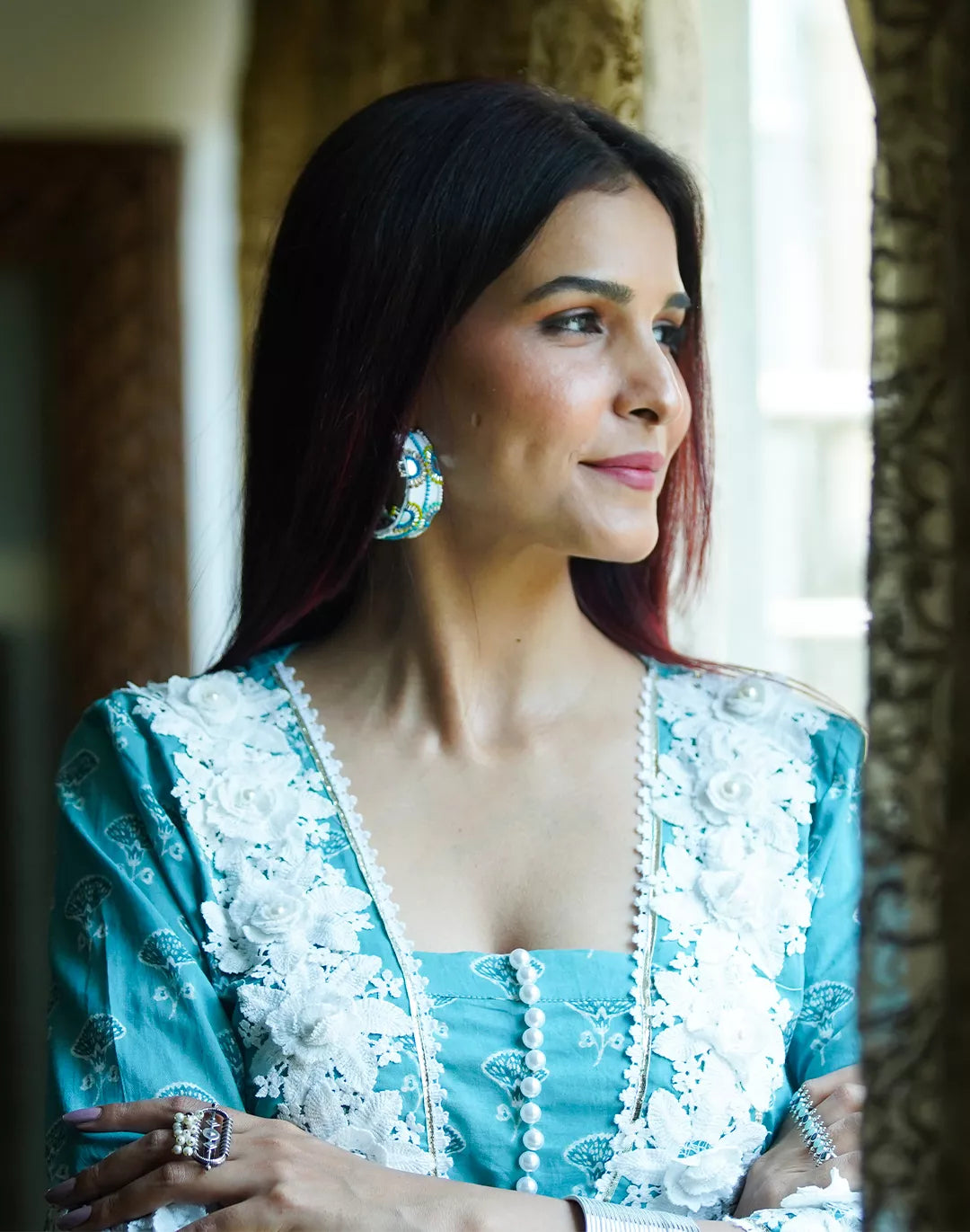 Crochet Neck Kurta Set