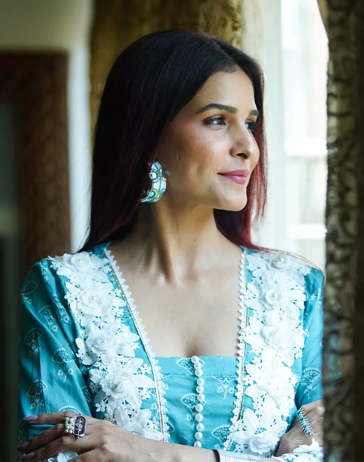 Crochet Neck Kurta Set