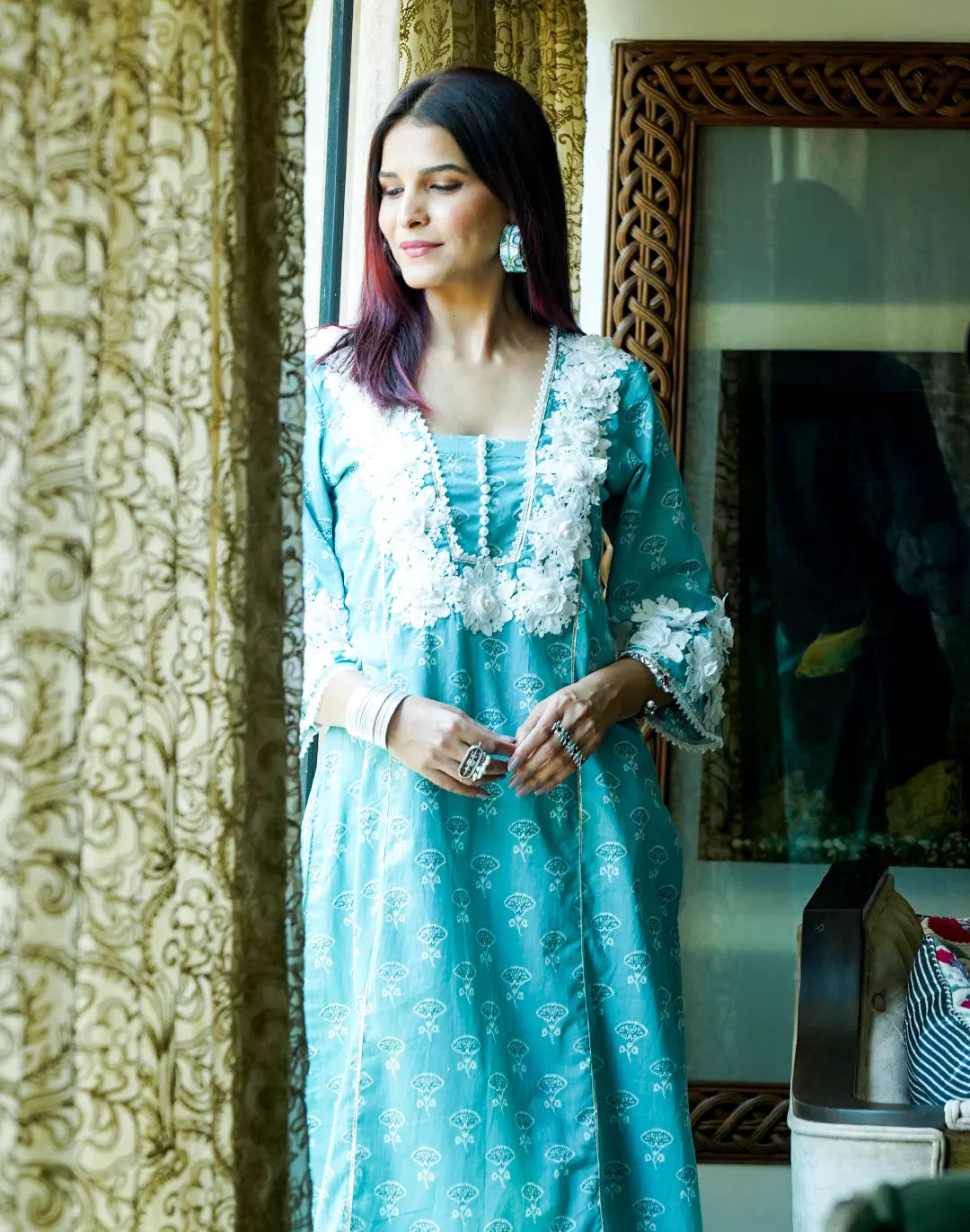 Crochet Neck Kurta Set