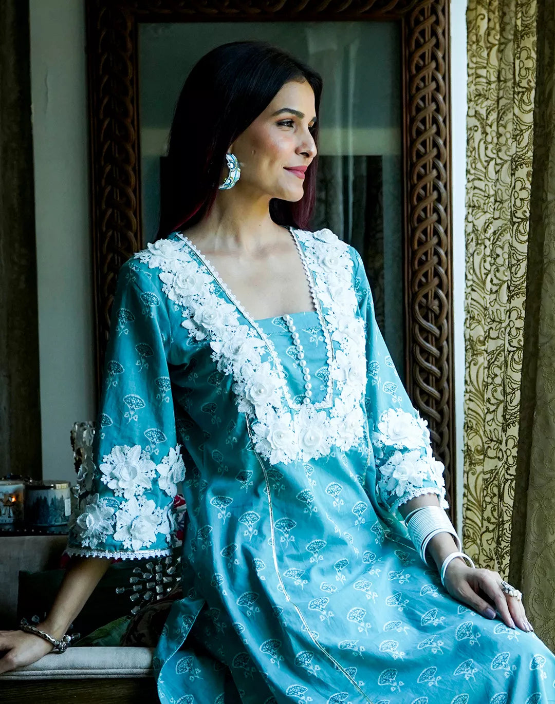 Crochet Neck Kurta Set