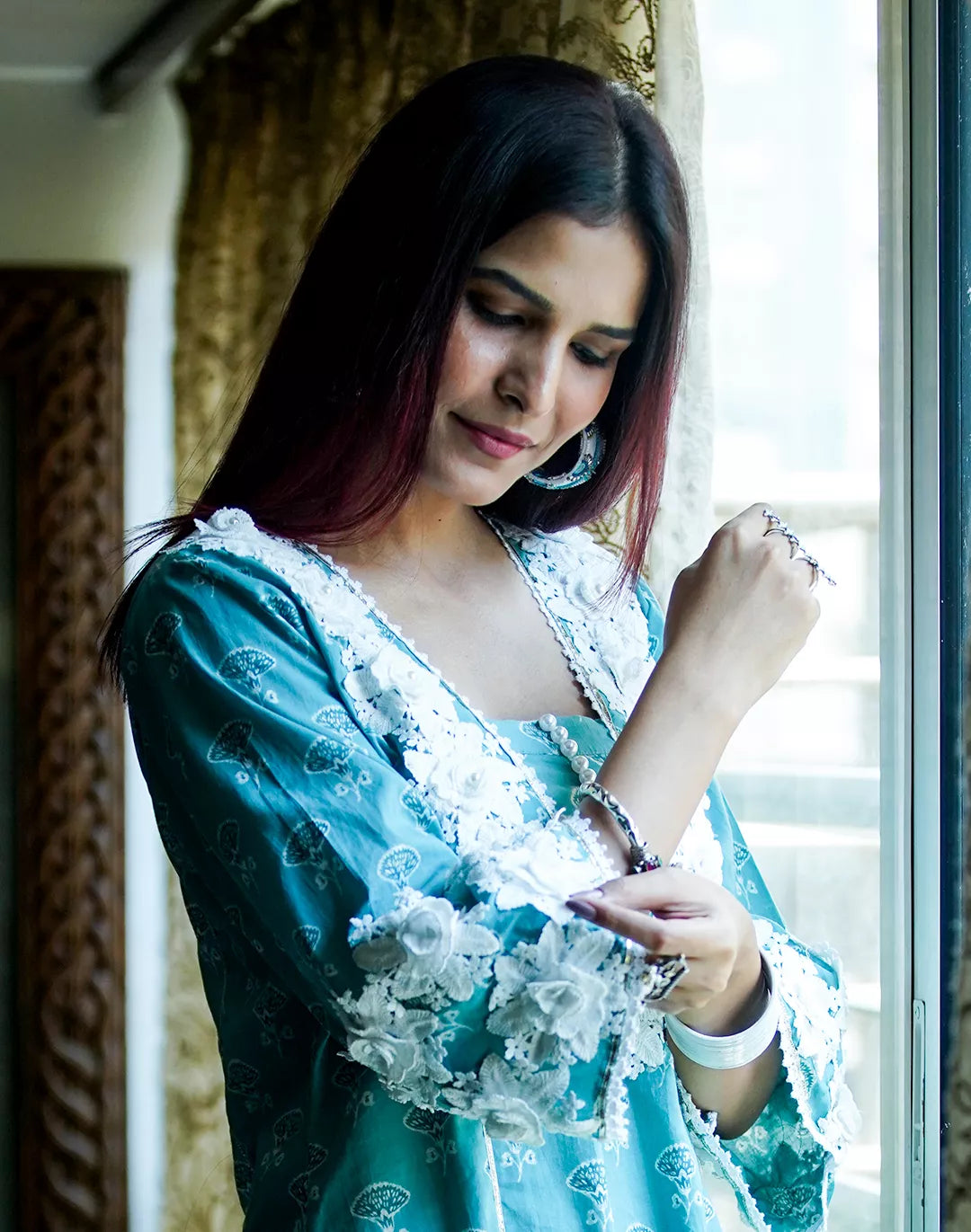 Crochet Neck Kurta Set