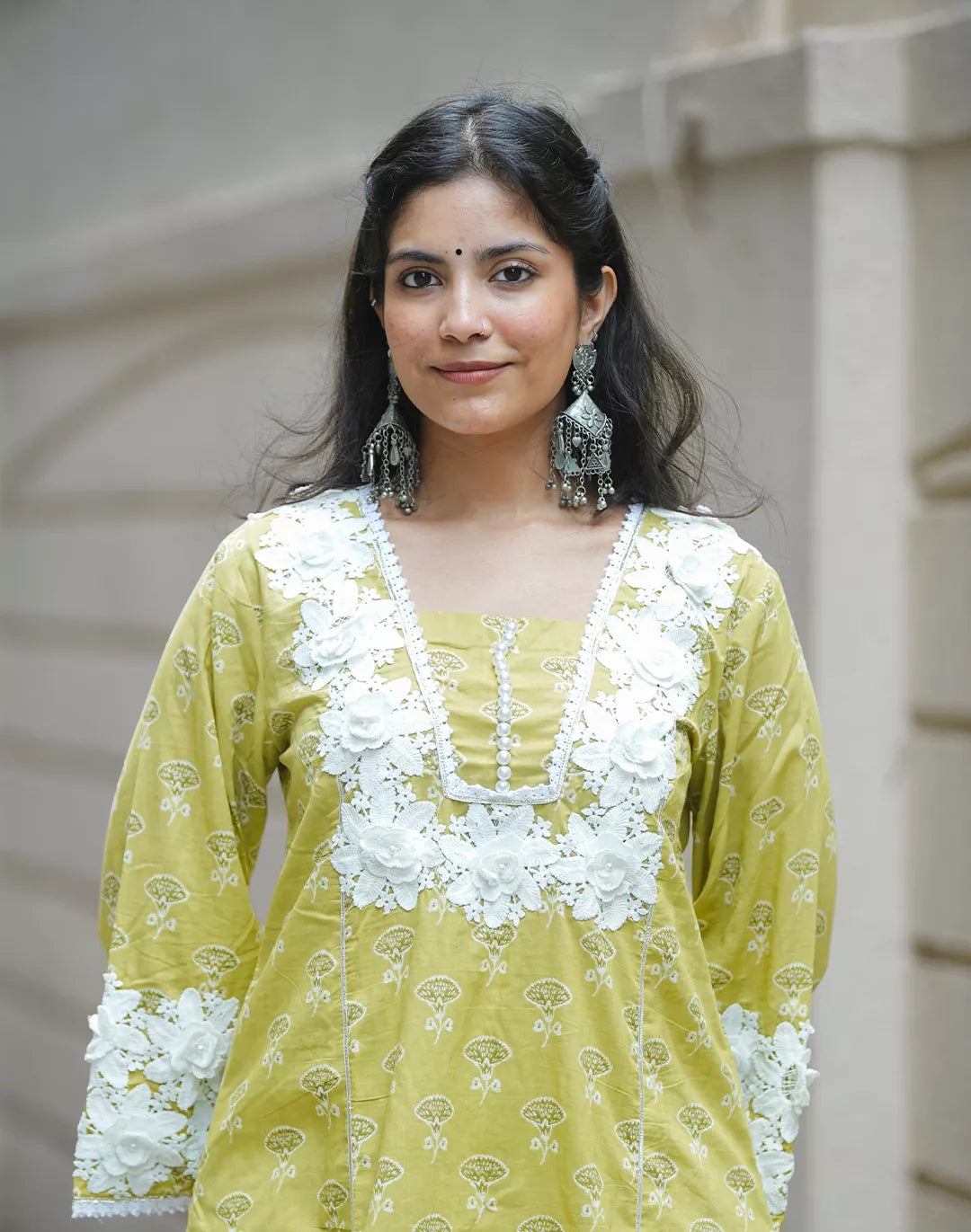 Crochet Neck Kurta Set