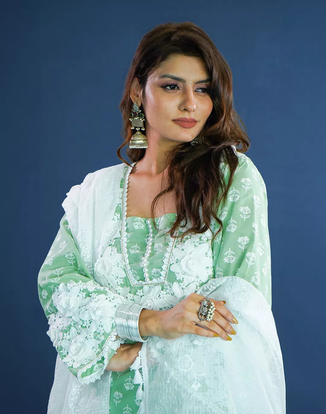 Crochet Neck Kurta Set