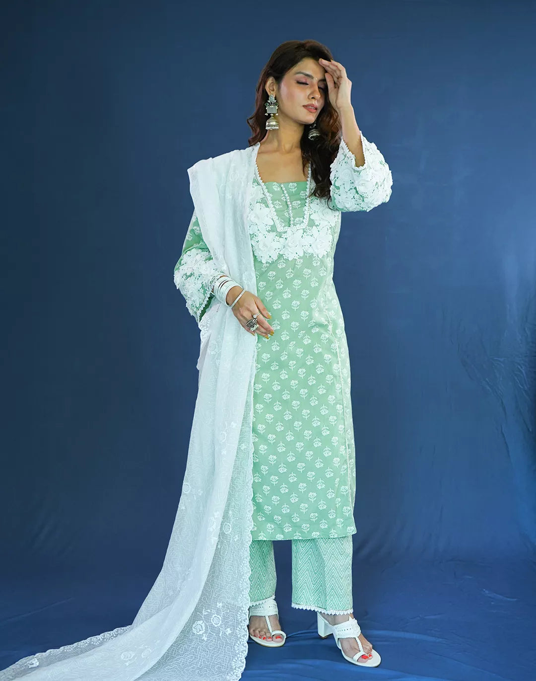 Crochet Neck Kurta Set