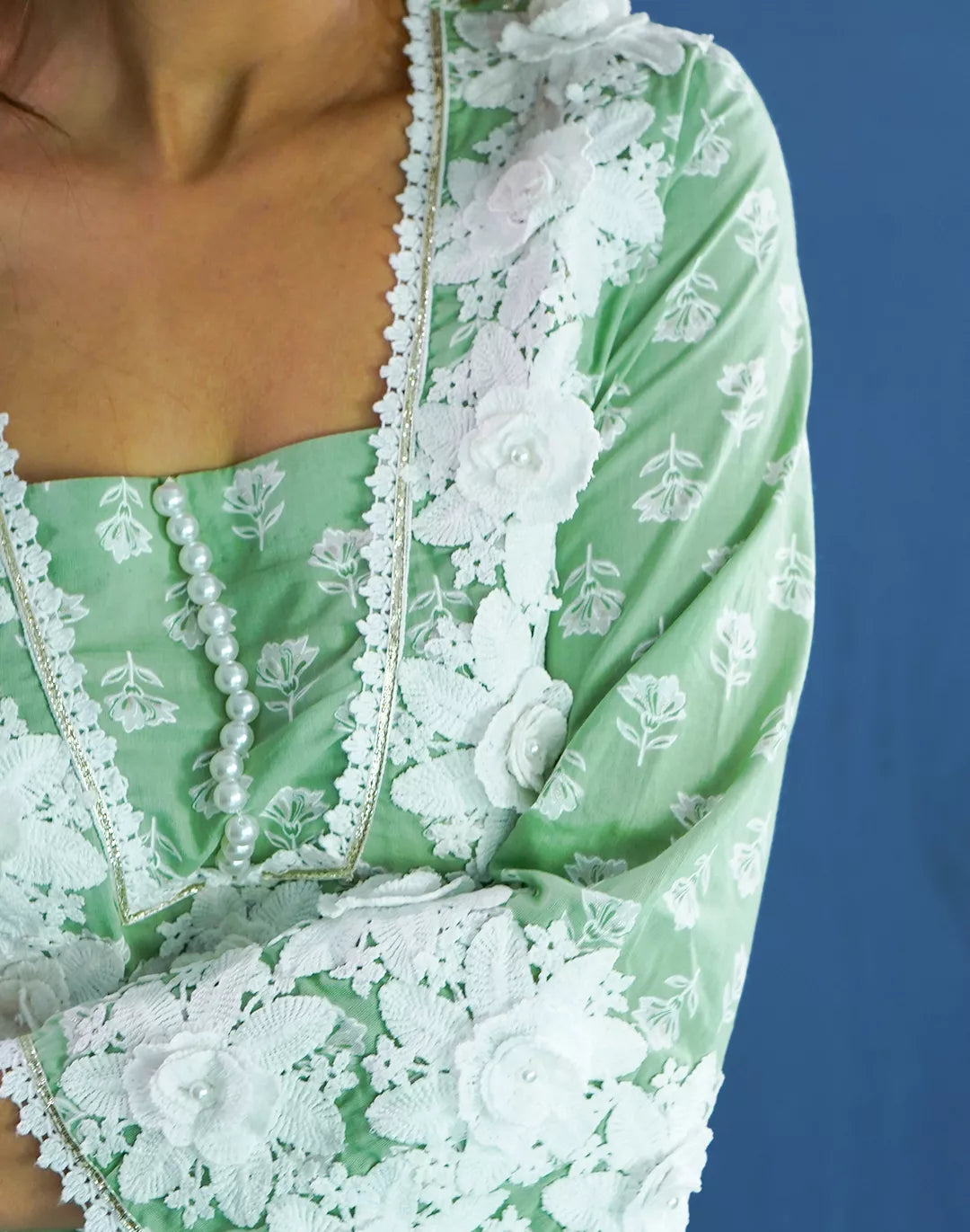 Crochet Neck Kurta Set