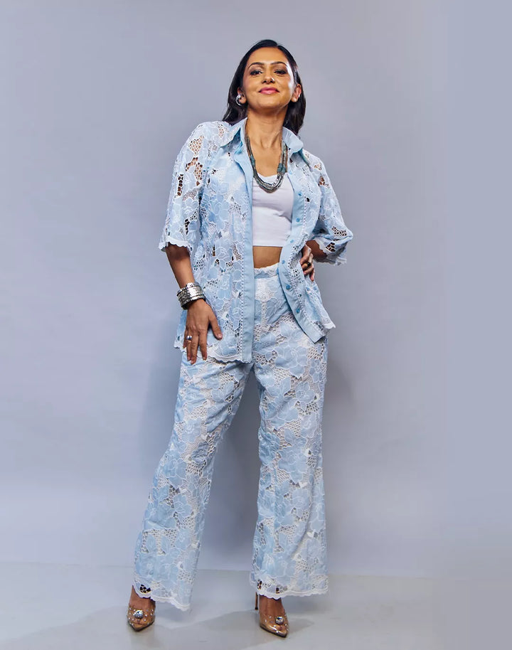 Cutwork Pearl Collar Co-ord Sets