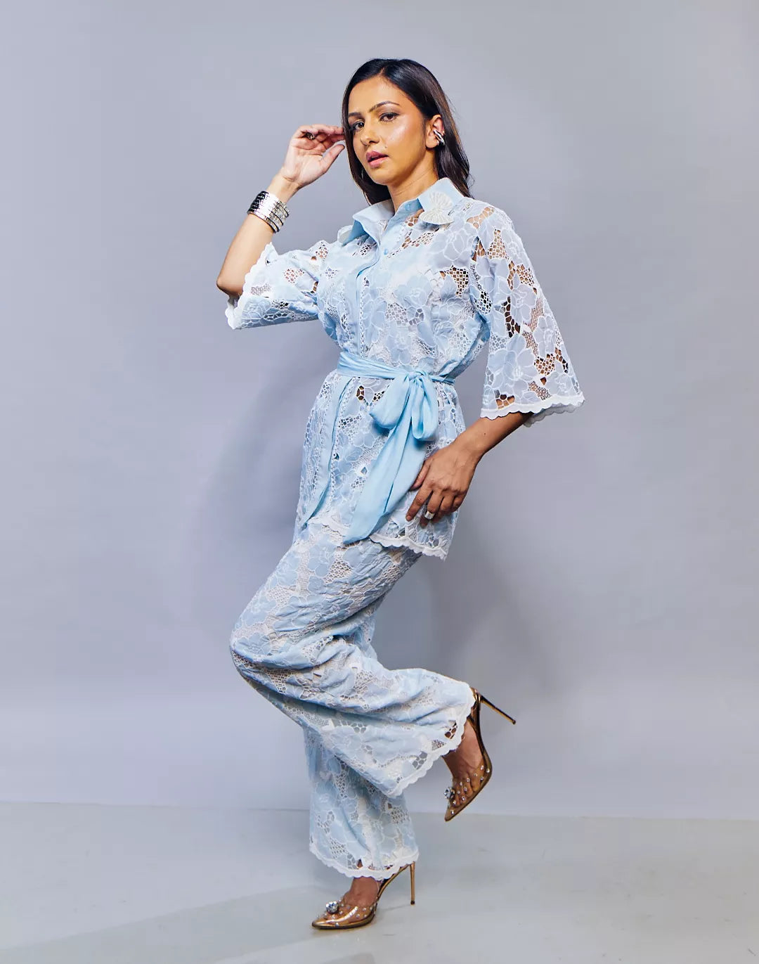 Cutwork Pearl Collar Co-ord Sets