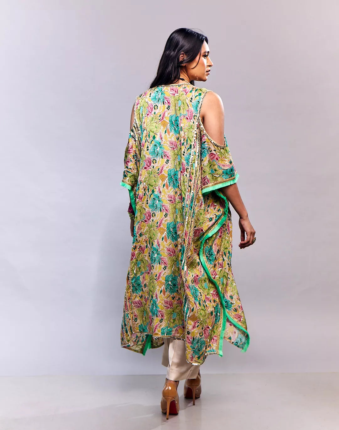 Printed Embroidered Hi-Lo Kaftan with Pants