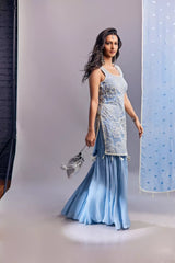 Embroidered Net Gharara Set