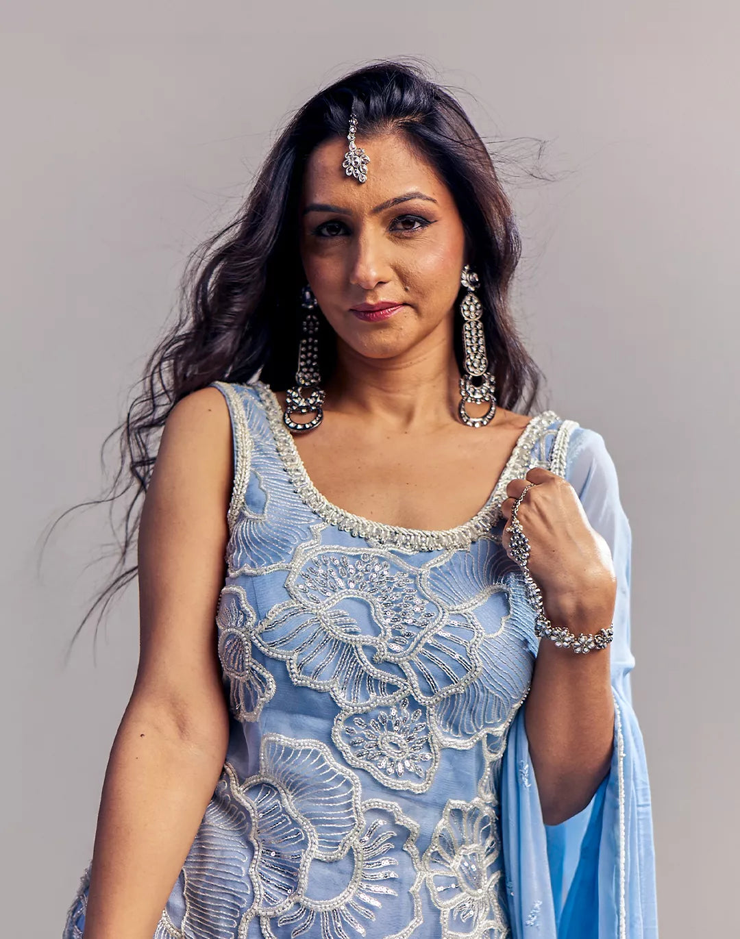 Embroidered Net Gharara Set