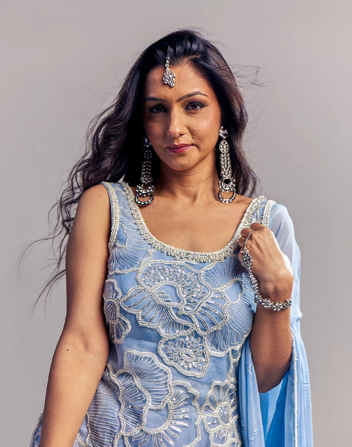 Embroidered Net Gharara Set