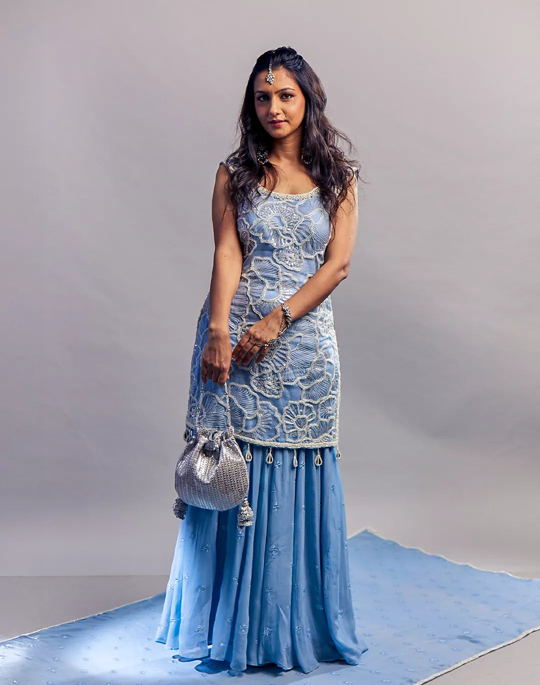 Embroidered Net Gharara Set