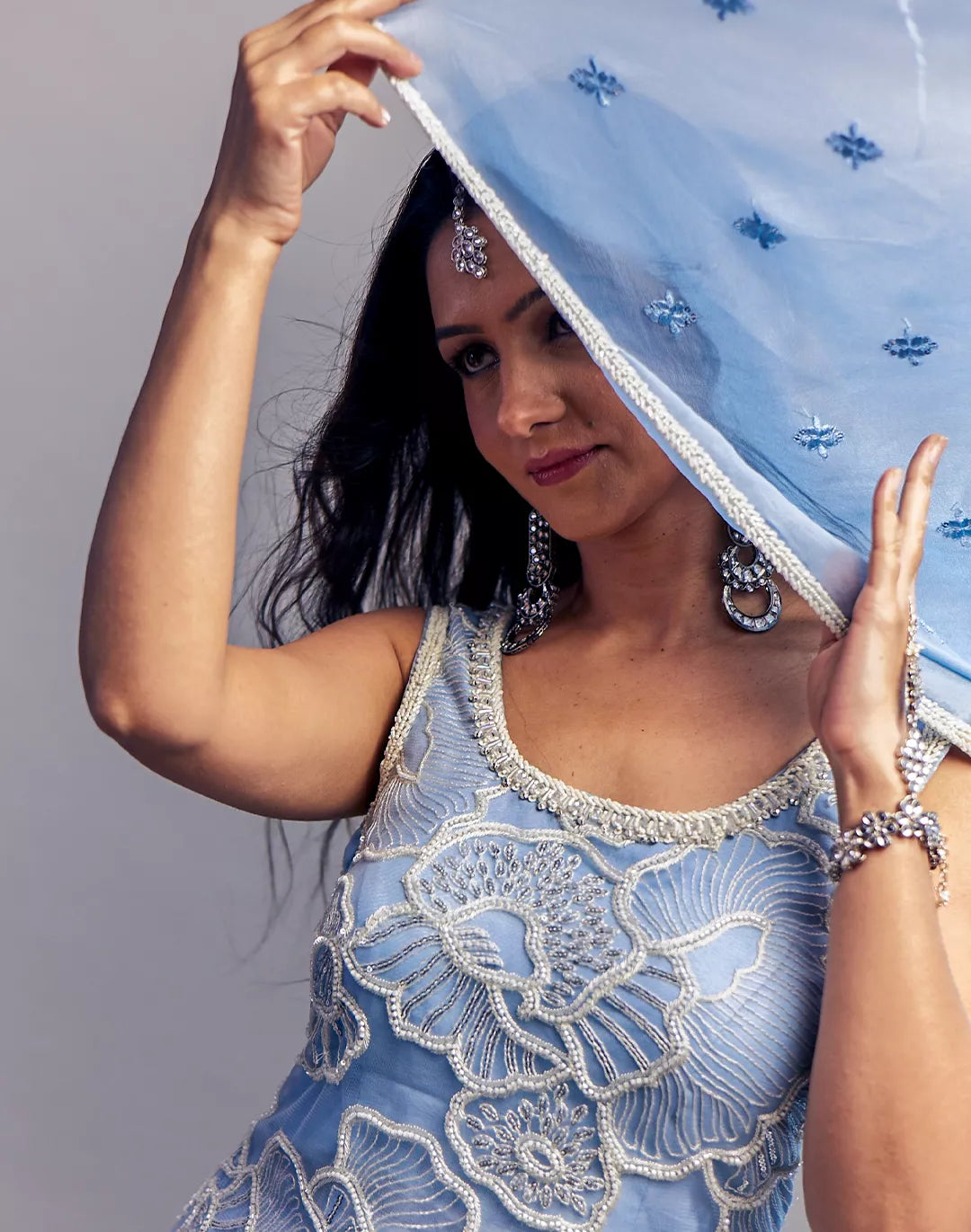 Embroidered Net Gharara Set