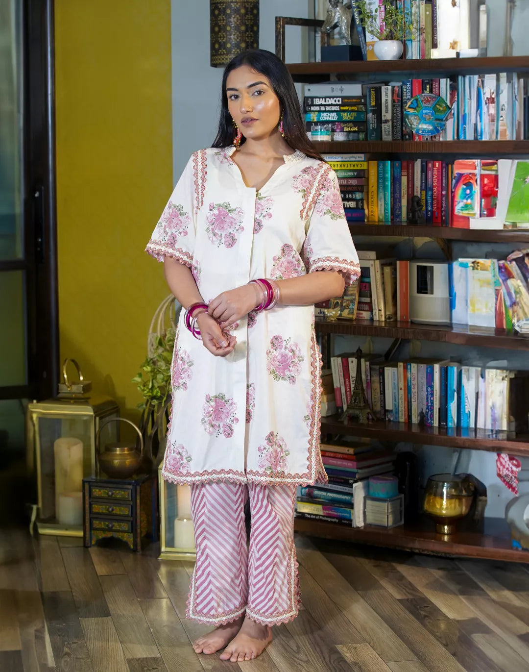 Floral Lace Cotton Kurta Set