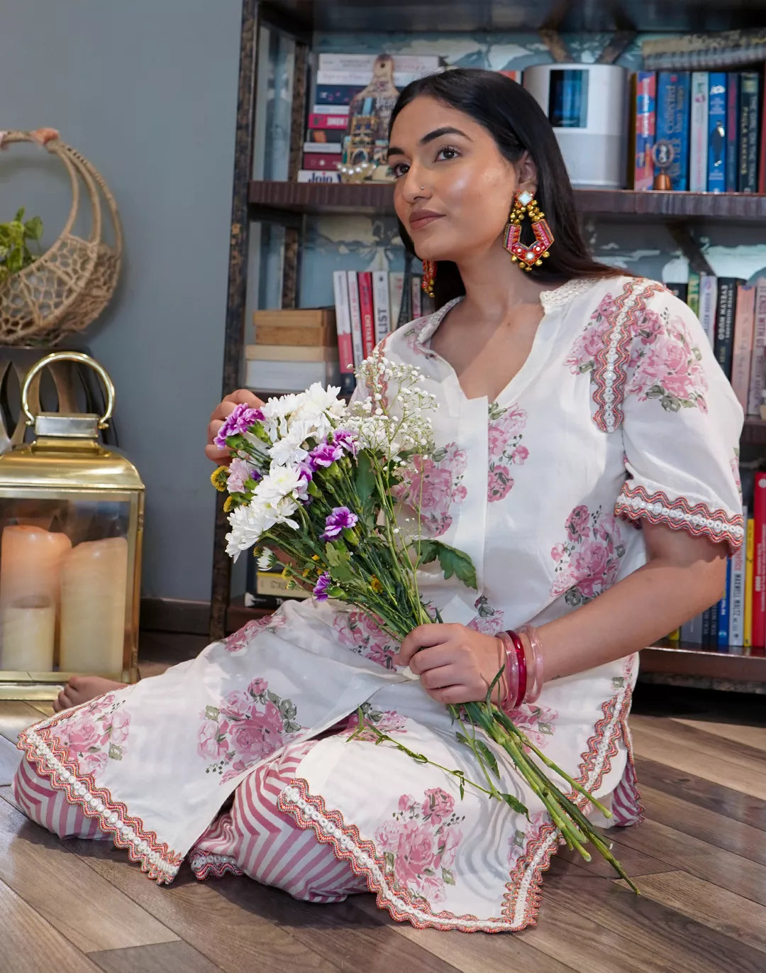 Floral Lace Cotton Kurta Set