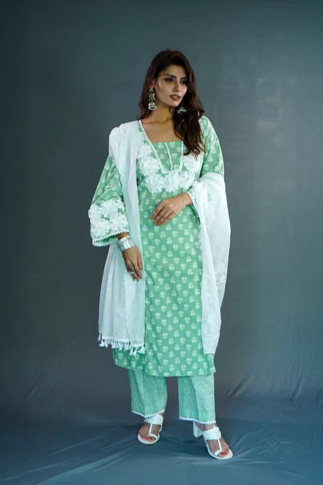 Crochet Neck Kurta Set