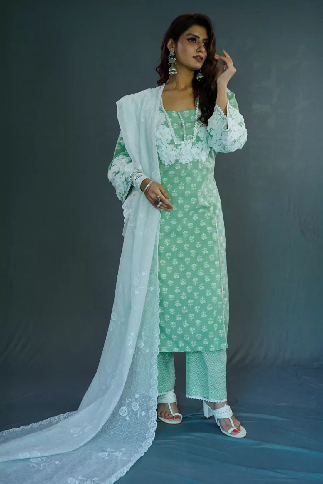Crochet Neck Kurta Set