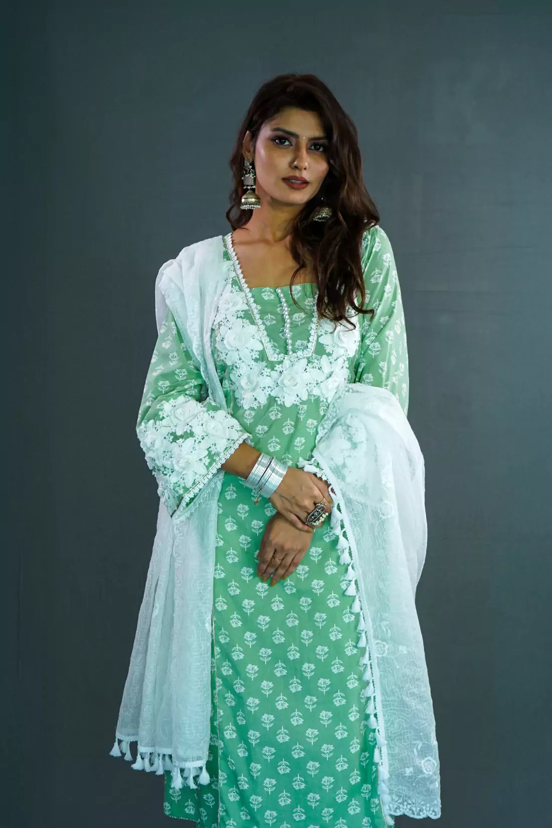 Crochet Neck Kurta Set