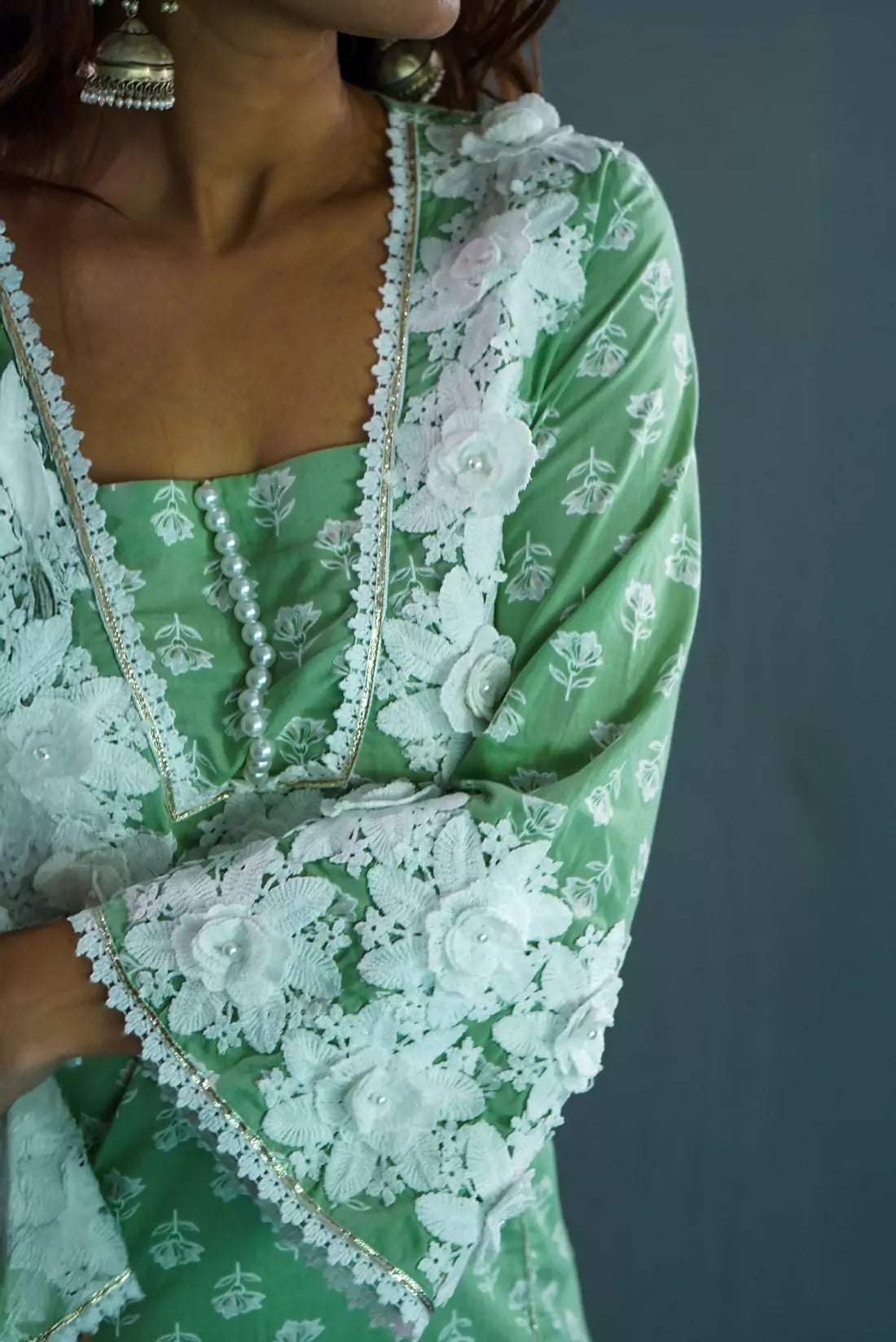 Crochet Neck Kurta Set