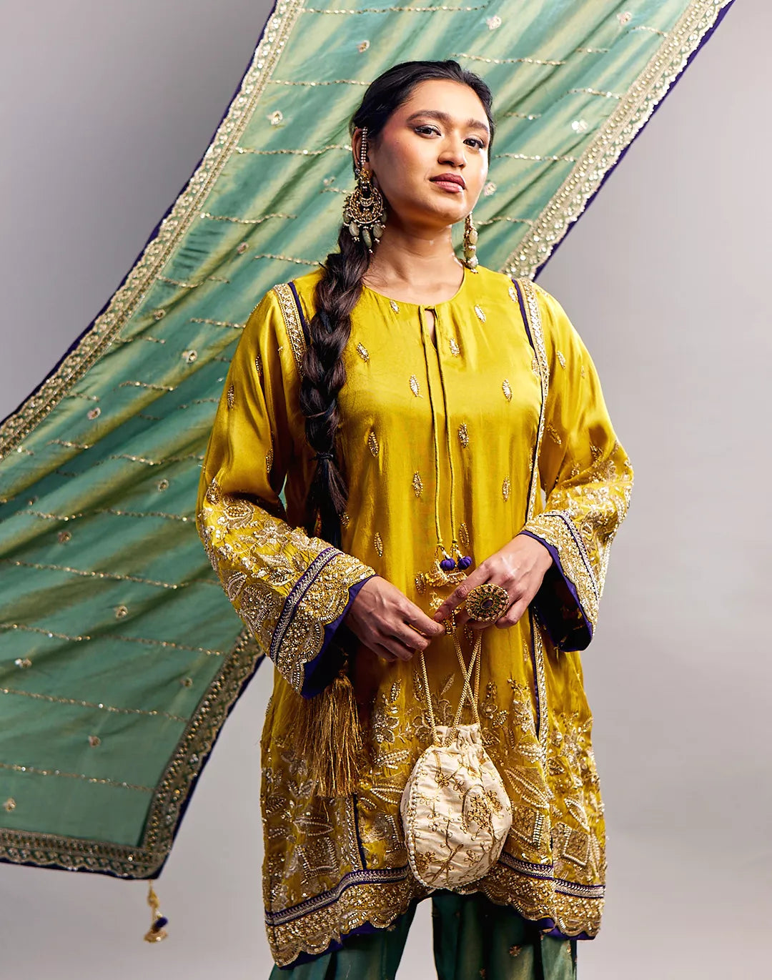Embroidered Kurta & Farshi Salwar