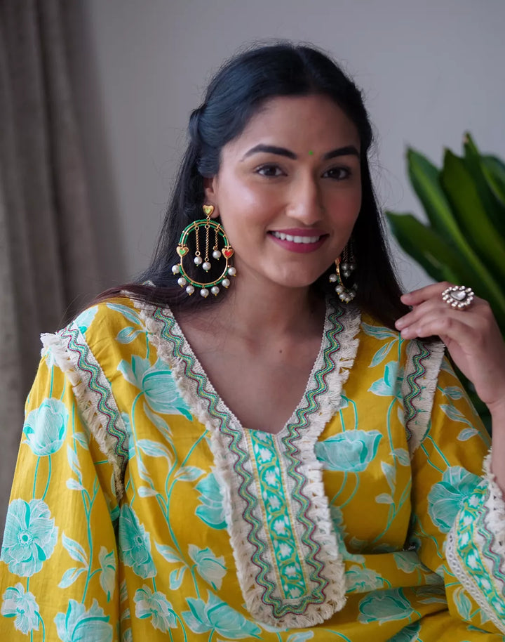 Lace Detail Cotton Kurta Set