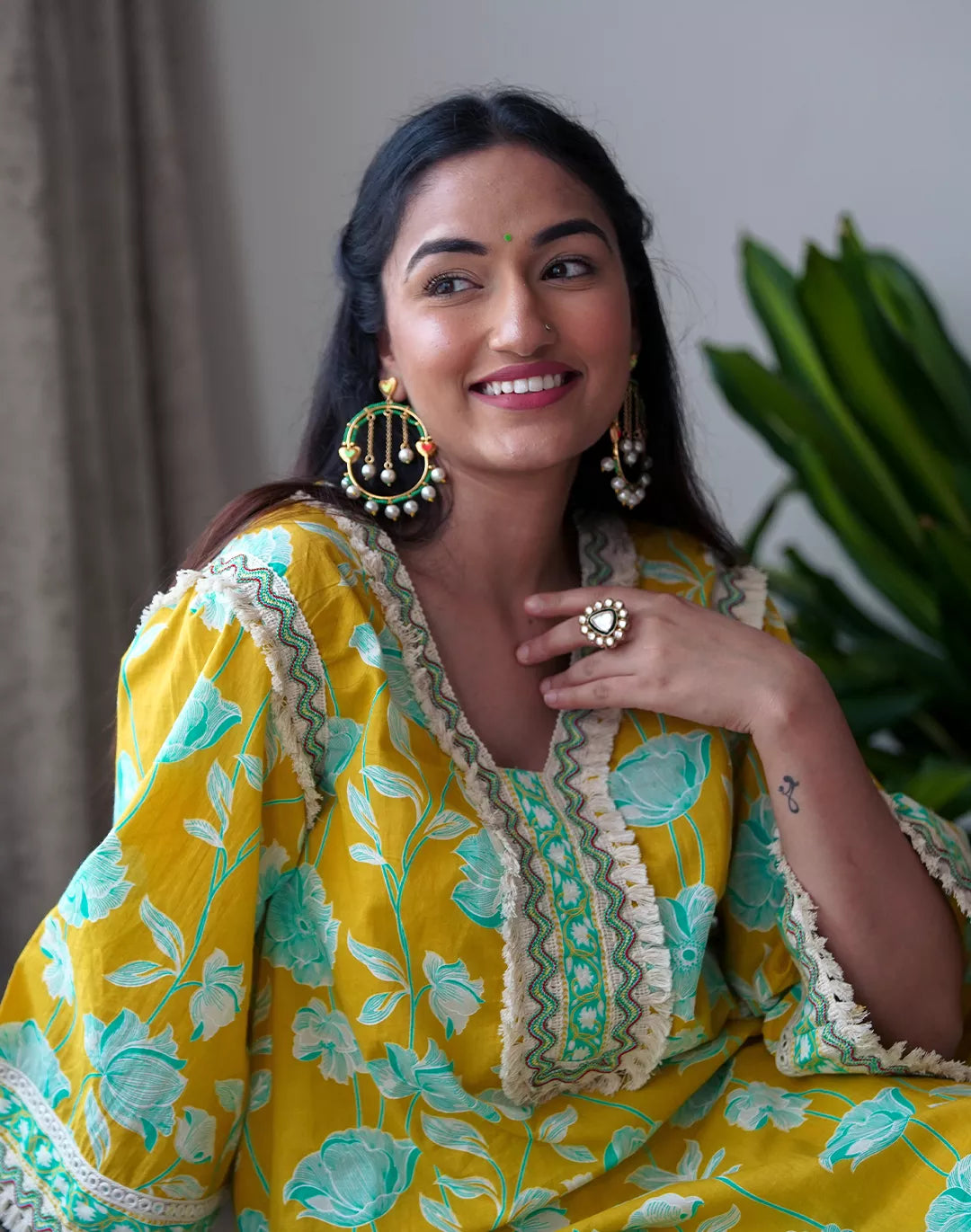 Lace Detail Cotton Kurta Set