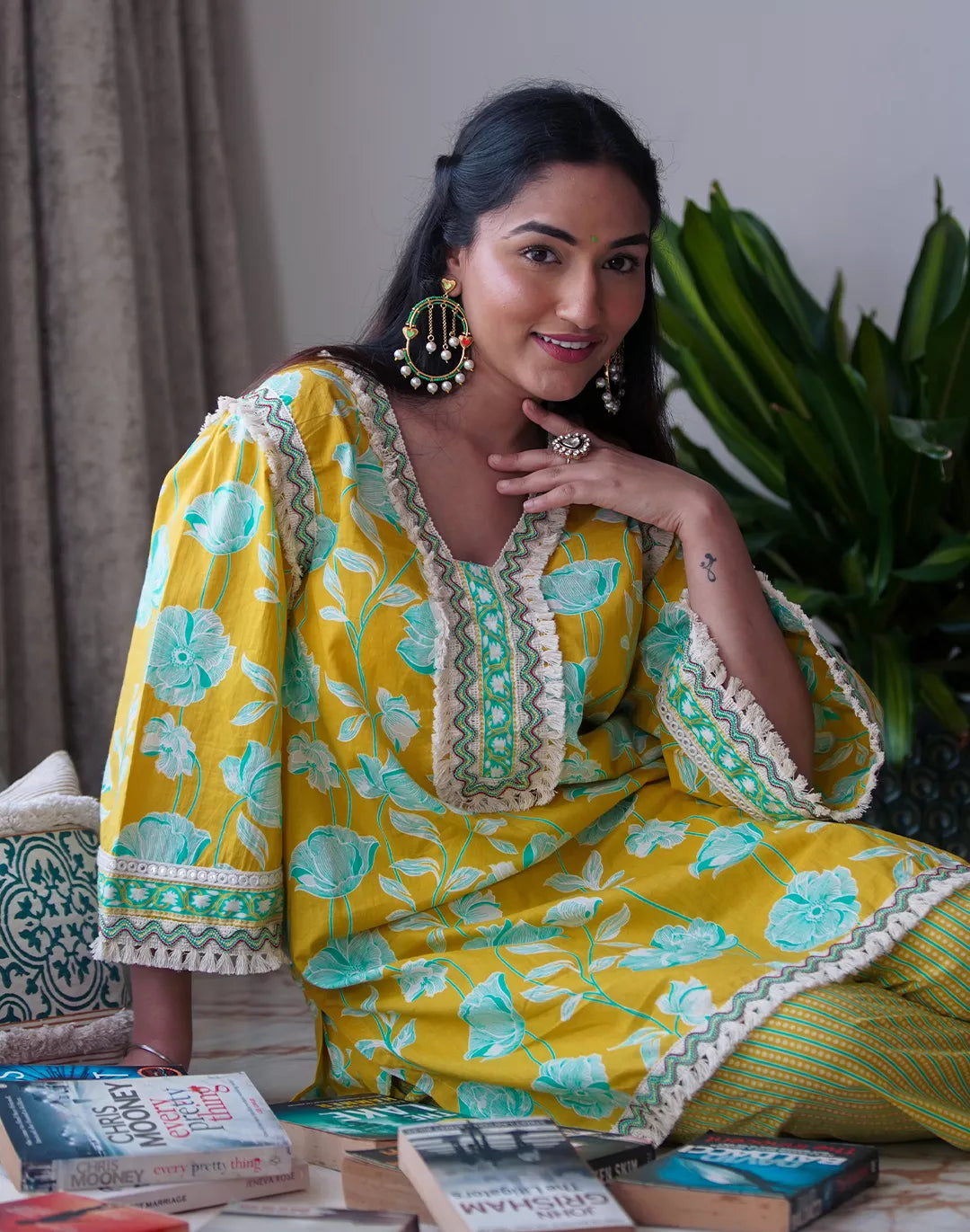 Lace Detail Cotton Kurta Set