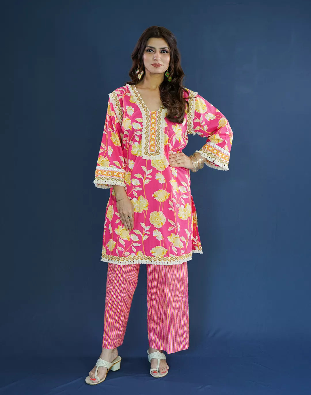 Lace Detail Cotton Kurta Set