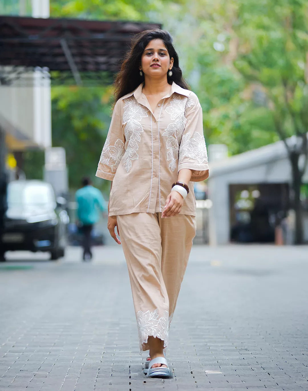 Malai Cotton Co-ord Sets with Organza Patches