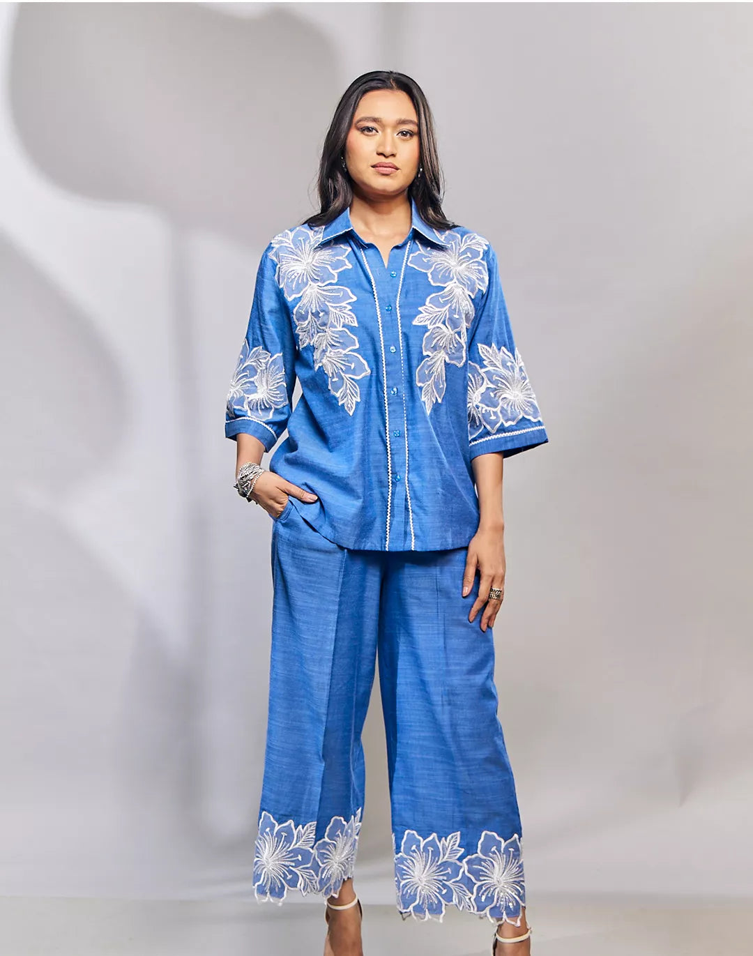 Malai Cotton Co-ord Sets with Organza Patches