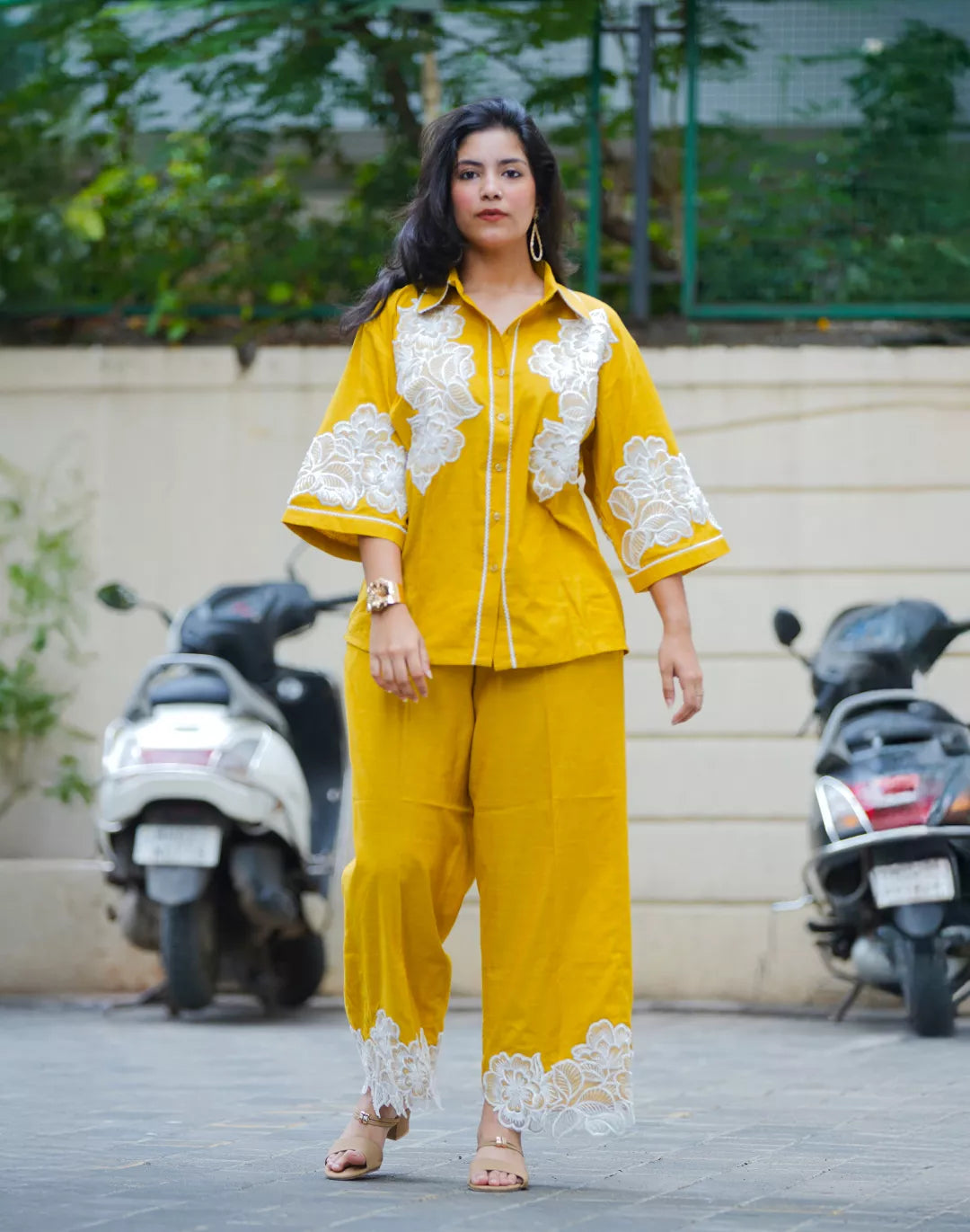 Malai Cotton Co-ord Sets with Organza Patches