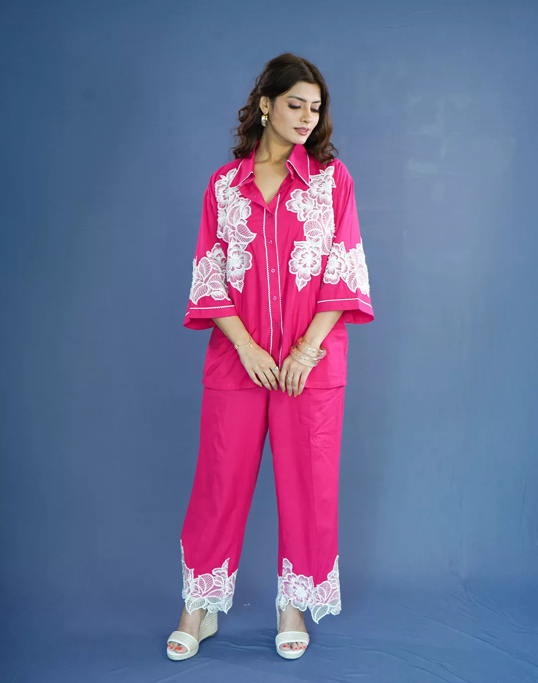 Malai Cotton Co-ord Sets with Organza Patches