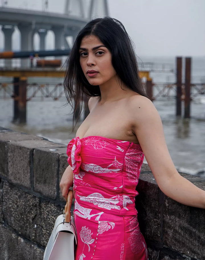 Muslin Tube Top and Slit Skirt Set