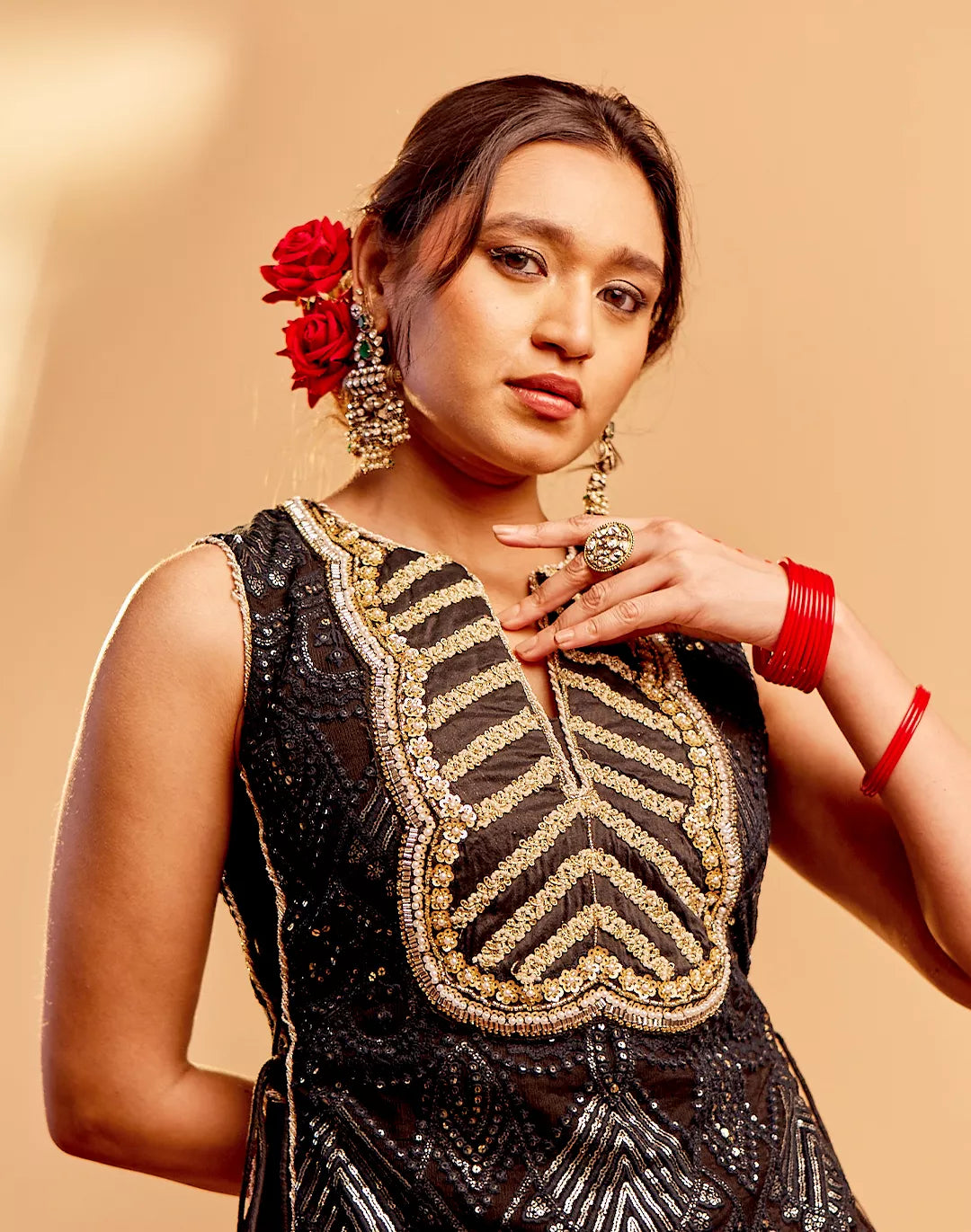 Embroidered Net Lace Kurta