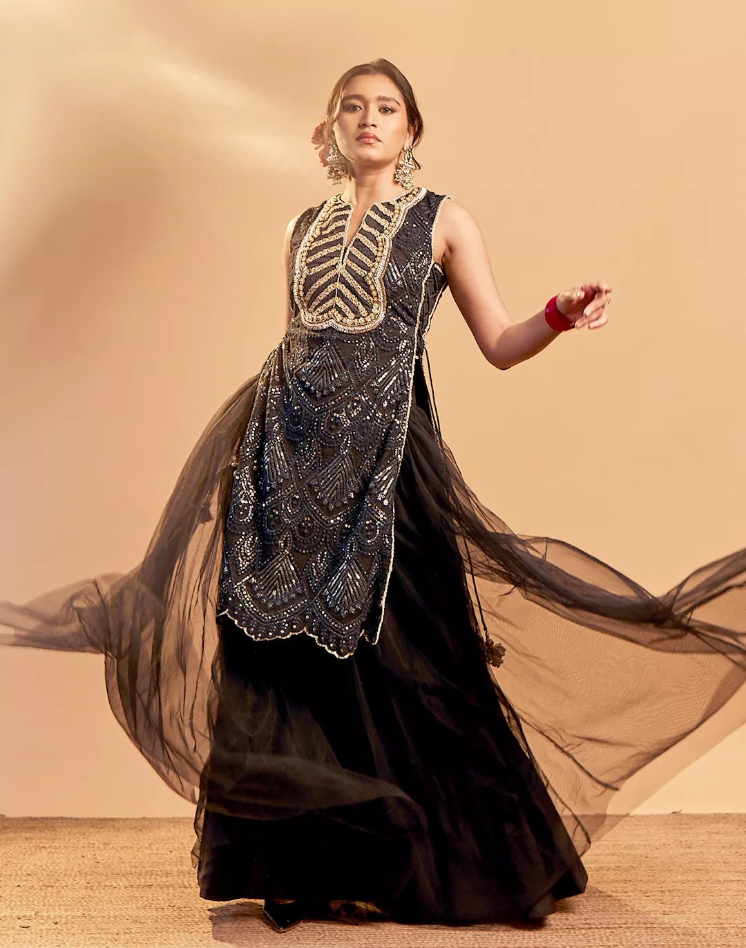 Embroidered Net Lace Kurta