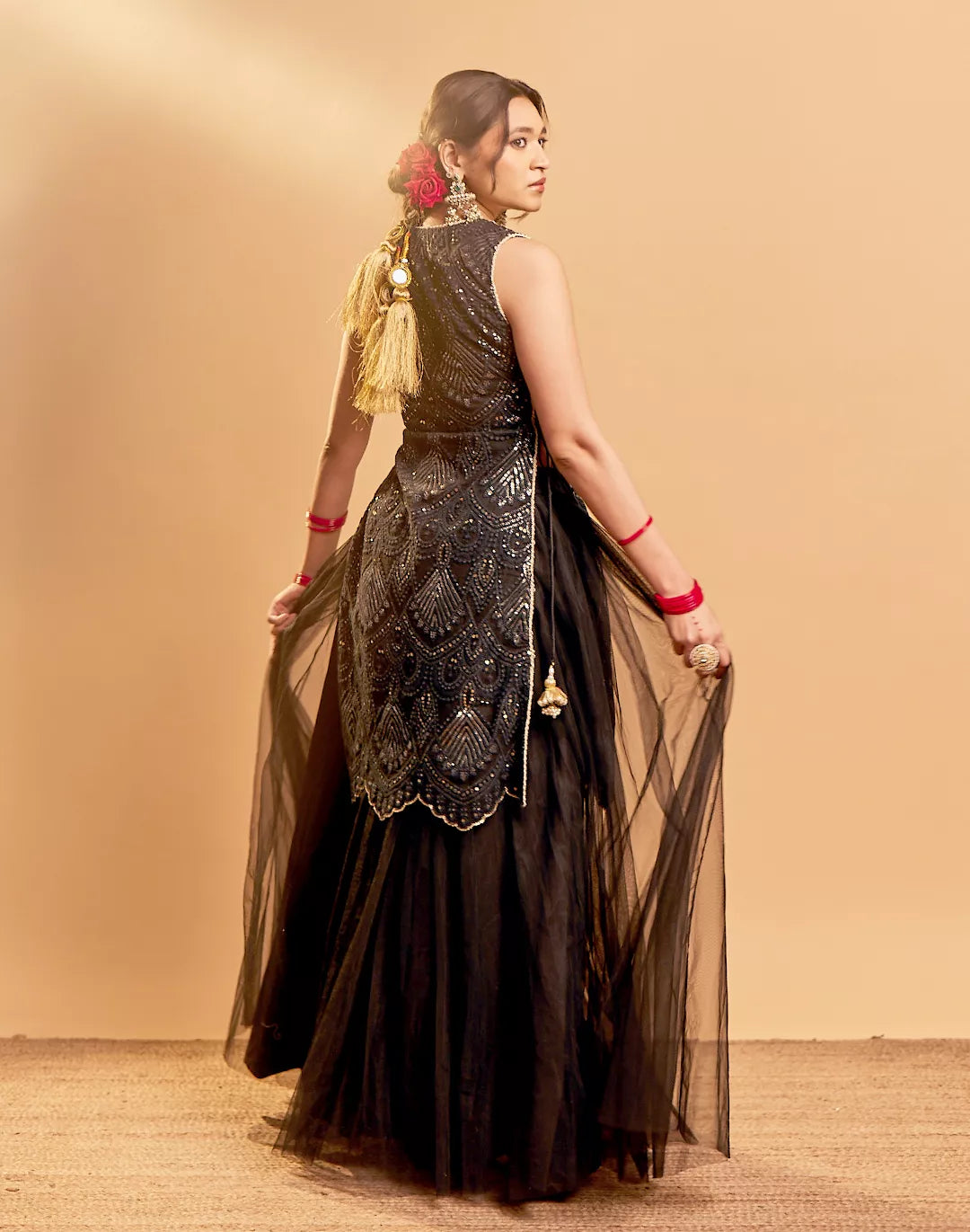 Embroidered Net Lace Kurta