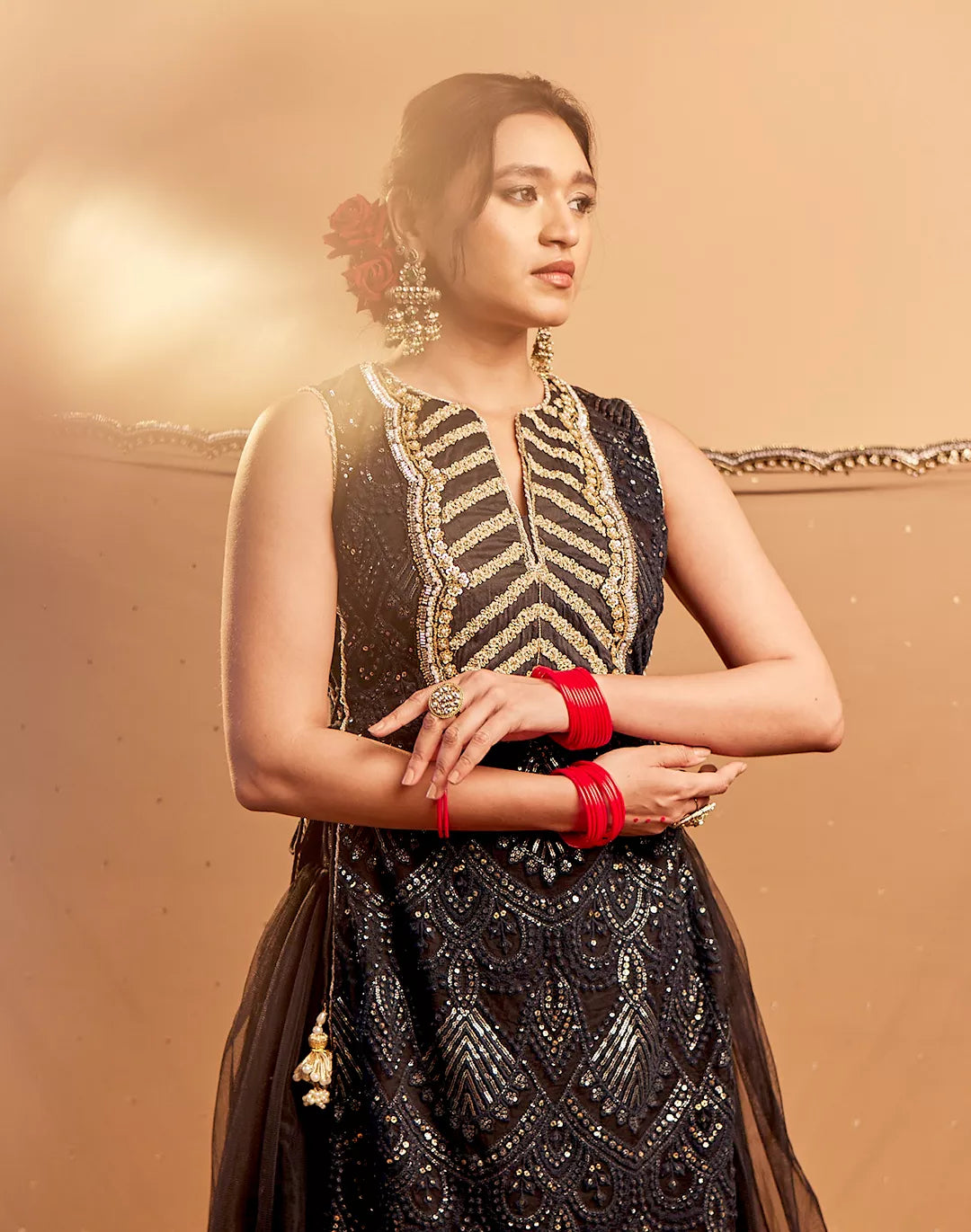 Embroidered Net Lace Kurta