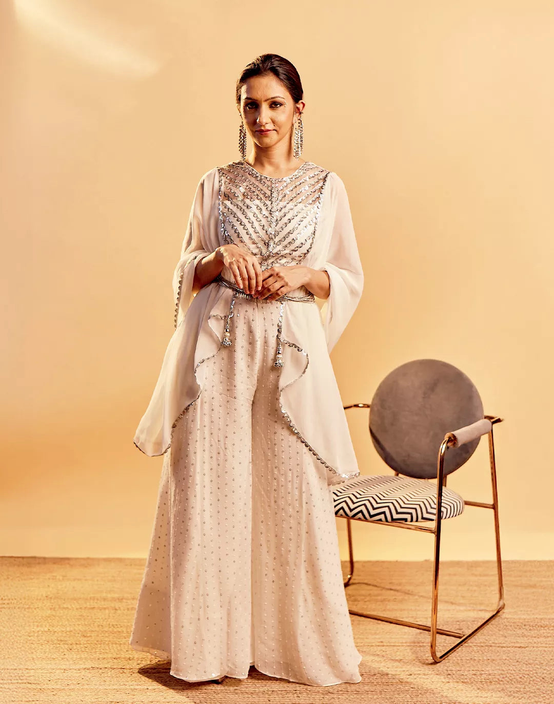 Embroidered Organza Blouse & Sharara Set