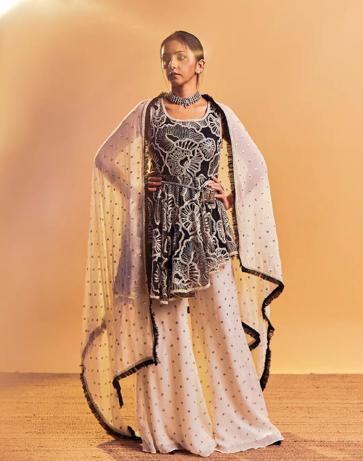 Pearl Embellished Peplum & Sharara Set