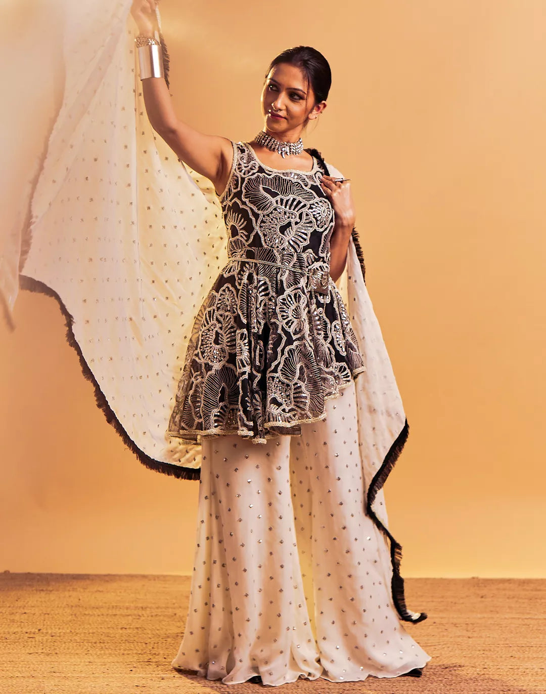 Pearl Embellished Peplum & Sharara Set