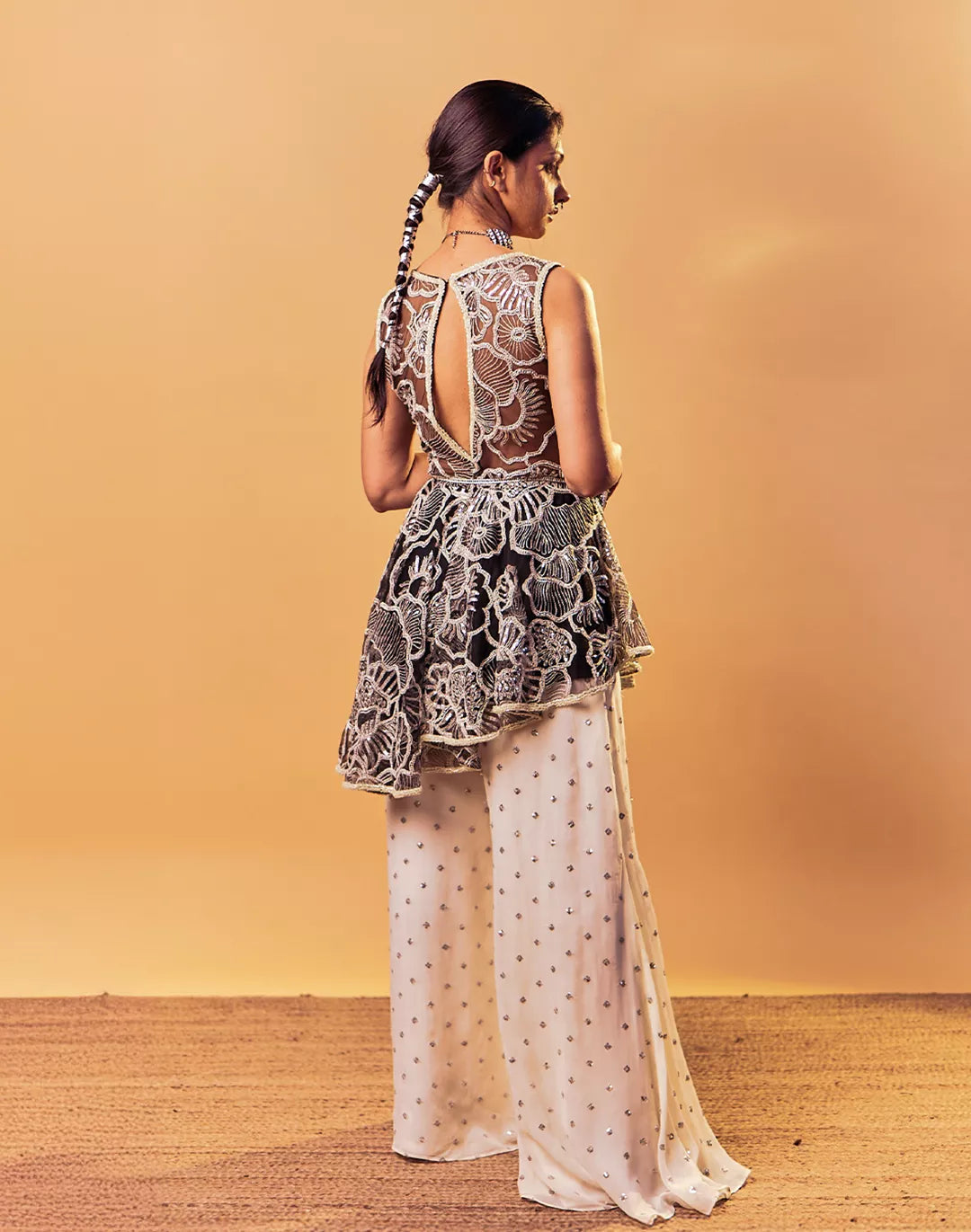 Pearl Embellished Peplum & Sharara Set